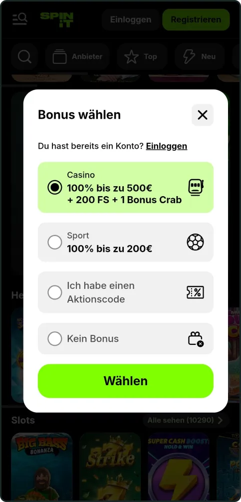 Spinit Casino Anmeldung Schritt 1