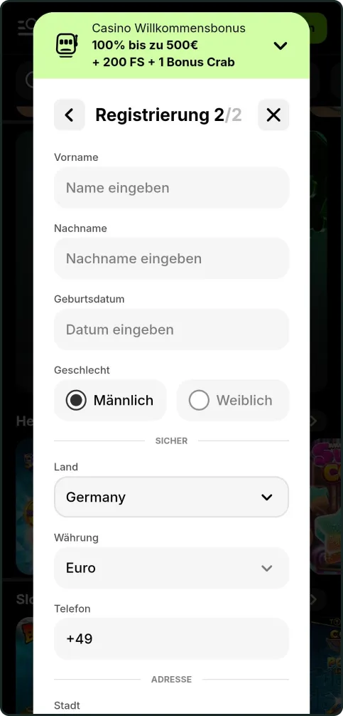 Spinit Casino Anmeldung Schritt 3